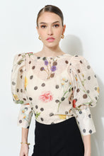 Load image into Gallery viewer, NEWEST ARRIVAL Cream Polka Dot Floral Sheer Puff Sleeve Blouse
