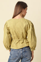 Load image into Gallery viewer, NEWEST ARRIVAL Kiwi Green Striped Peplum Belted Blouse

