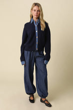 Load image into Gallery viewer, NEWEST ARRIVAL Navy/Denim Contrast Trim Cardigan
