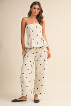 Load image into Gallery viewer, NEWEST ARRIVAL Ivory/Black Polka Dot Pleated Strapless Top and Barrel Pants Set
