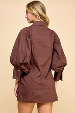 Load image into Gallery viewer, NEWEST ARRIVAL Brown Extra Puff Sleeve Button Front Dress
