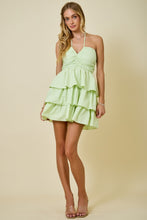 Load image into Gallery viewer, NEWEST ARRIVAL Light Green Ruched Halter Mini Tiered Dress
