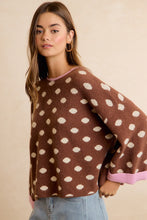 Load image into Gallery viewer, NEWEST ARRIVAL Brown/Blush Polka Dot Sweater
