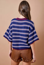Load image into Gallery viewer, NEWEST ARRIVAL Navy/Burgundy Striped Henley Knit Top
