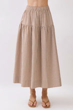 Load image into Gallery viewer, NEWEST ARRIVAL *PREORDER 8/28* Brown/Red Contrast Gingham Midi Skirt Set
