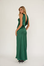 Load image into Gallery viewer, NEWEST ARRIVAL Hunter Green Satin Scarf Neck Maxi Dress
