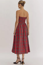 Load image into Gallery viewer, LAST ONE FINAL SALE Red Plaid Strapless Midi Dress
