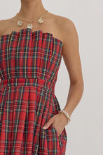 Load image into Gallery viewer, LAST ONE FINAL SALE Red Plaid Strapless Midi Dress

