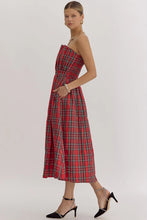 Load image into Gallery viewer, LAST ONE FINAL SALE Red Plaid Strapless Midi Dress

