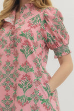 Load image into Gallery viewer, NEWEST ARRIVAL Pink/Green Floral Ruffle Mock Neck Midi Dress
