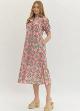 Load image into Gallery viewer, NEWEST ARRIVAL Pink/Green Floral Ruffle Mock Neck Midi Dress
