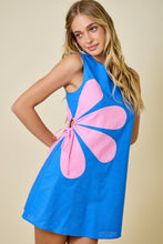 Load image into Gallery viewer, LAST ONE Blue/Pink Side Flower Mini Dress
