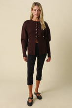 Load image into Gallery viewer, NEWEST ARRIVAL Beige Open Button Front Peplum Cardigan
