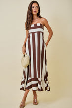 Load image into Gallery viewer, NEWEST ARRIVAL Brown/Ivory Striped Strapless Maxi Dress

