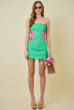 Load image into Gallery viewer, SPRING 2026 Green/Pink Side Flower Mini Dress
