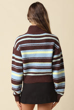 Load image into Gallery viewer, NEWEST ARRIVAL Brown/Blue/Yellow Striped Zip Up Cardigan
