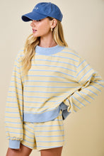 Load image into Gallery viewer, NEWEST ARRIVAL Yellow/Blue Striped Mock Neck Shorts Set
