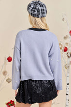 Load image into Gallery viewer, Gray/Black Neck Tie Pearl Cardigan

