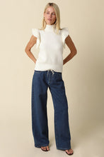 Load image into Gallery viewer, NEWEST ARRIVAL Off White Mock Neck Flutter Sleeve Knit Sweater

