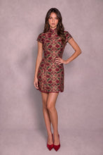Load image into Gallery viewer, NEWEST ARRIVAL Burgundy Jacquard Mandarin Collar Dress
