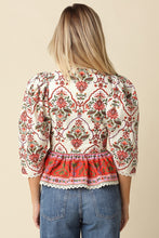 Load image into Gallery viewer, NEWEST ARRIVAL Cream Multi Print Peplum Blouse
