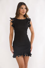 Load image into Gallery viewer, NEWEST ARRIVAL Black Ruffle Piping Fitted Mini Dress
