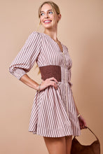 Load image into Gallery viewer, NEWEST ARRIVAL *PREORDER 8/28* Pink/Brown Striped Smocked Zipper Front Dress

