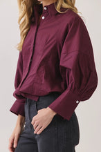 Load image into Gallery viewer, NEWEST ARRIVAL Burgundy Button Down Cuff Sleeve Blouse
