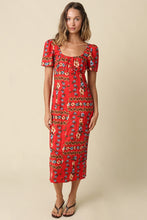 Load image into Gallery viewer, NEWEST ARRIVAL Red Floral Scoop Neck Straight Midi Dress

