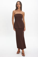 Load image into Gallery viewer, NEWEST ARRIVAL Chocolate Brown Strapless Peplum Maxi Dress

