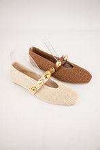 Load image into Gallery viewer, NEWEST ARRIVAL Cream Woven Textured Gold Accent Ballet Flats
