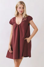 Load image into Gallery viewer, NEWEST ARRIVAL Burgundy U-Neck Swing Dress
