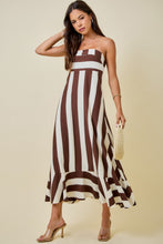 Load image into Gallery viewer, NEWEST ARRIVAL Brown/Ivory Striped Strapless Maxi Dress
