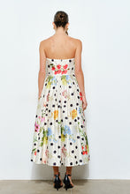 Load image into Gallery viewer, NEWEST ARRIVAL Ivory Polka Dot Floral Strapless Midi Dress
