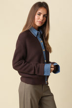 Load image into Gallery viewer, NEWEST ARRIVAL Brown/Denim Contrast Trim Cardigan
