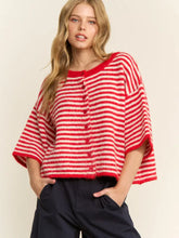 Load image into Gallery viewer, NEWEST ARRIVAL Red/Ivory Striped Cropped Fuzzy Boxy Cardigan

