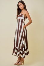 Load image into Gallery viewer, NEWEST ARRIVAL Brown/Ivory Striped Strapless Maxi Dress
