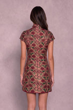 Load image into Gallery viewer, NEWEST ARRIVAL Burgundy Jacquard Mandarin Collar Dress
