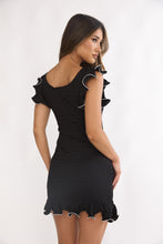 Load image into Gallery viewer, NEWEST ARRIVAL Black Ruffle Piping Fitted Mini Dress
