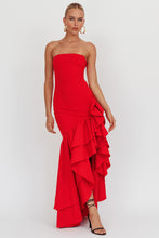 Load image into Gallery viewer, NEWEST ARRIVAL *PREORDER 8/26* Red Strapless Mermaid Ruffle Maxi Dress
