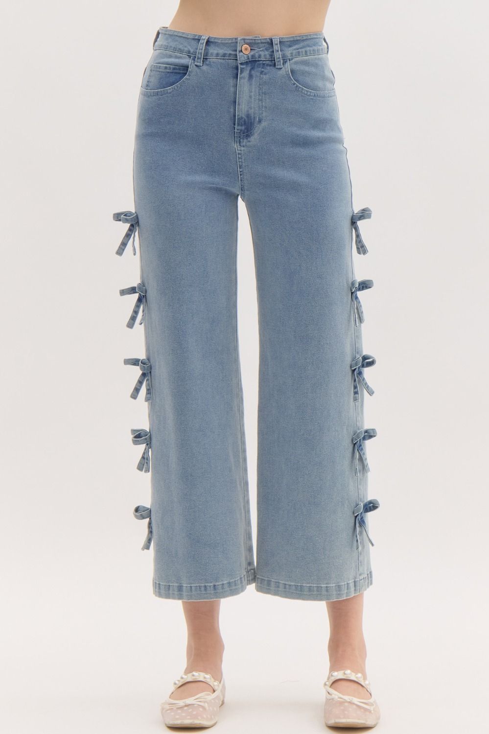 NEWEST ARRIVAL Denim Bow Tie Crop Denim Jeans