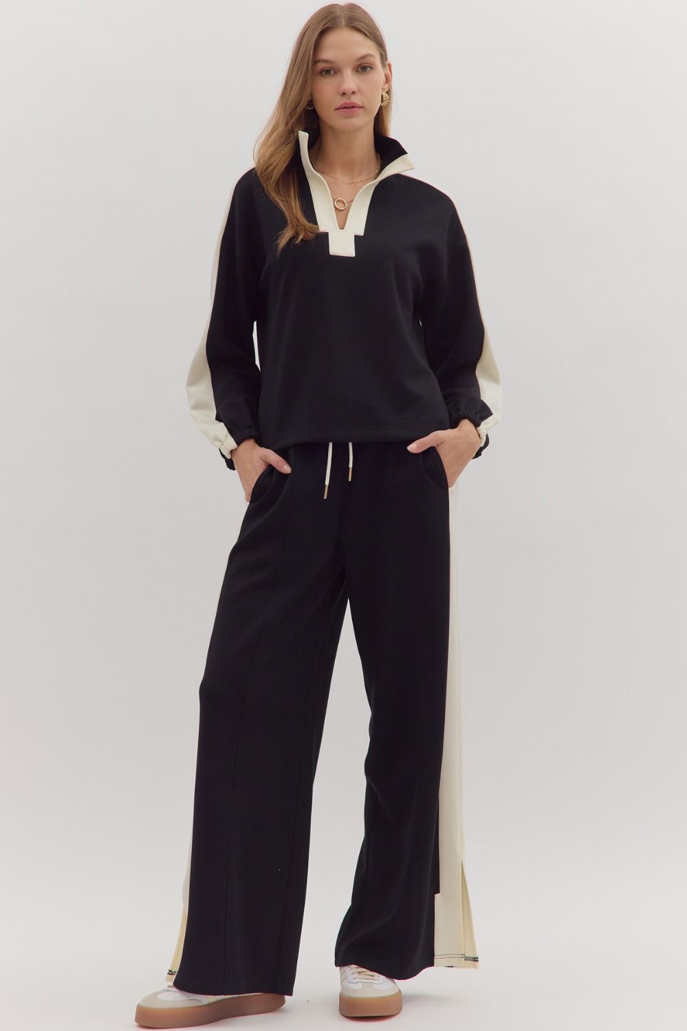 NEWEST ARRIVAL Black/Ivory Sporty Pants Set
