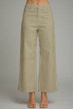 Load image into Gallery viewer, NEWEST ARRIVAL Light Olive/Cream Striped Wide Leg Crop Jeans
