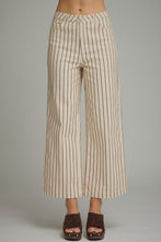 Load image into Gallery viewer, NEWEST ARRIVAL Ecru/Brown Striped Wide Leg Crop Jeans
