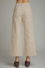 Load image into Gallery viewer, NEWEST ARRIVAL Ecru/Brown Striped Wide Leg Crop Jeans
