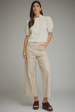 Load image into Gallery viewer, NEWEST ARRIVAL Ecru/Brown Striped Wide Leg Crop Jeans
