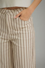 Load image into Gallery viewer, NEWEST ARRIVAL Ecru/Brown Striped Wide Leg Crop Jeans
