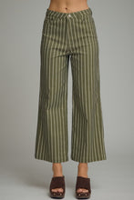 Load image into Gallery viewer, NEWEST ARRIVAL Dark Olive/Off White Striped Wide Leg Crop Jeans
