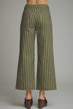 Load image into Gallery viewer, NEWEST ARRIVAL Dark Olive/Off White Striped Wide Leg Crop Jeans

