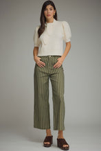 Load image into Gallery viewer, NEWEST ARRIVAL Dark Olive/Off White Striped Wide Leg Crop Jeans

